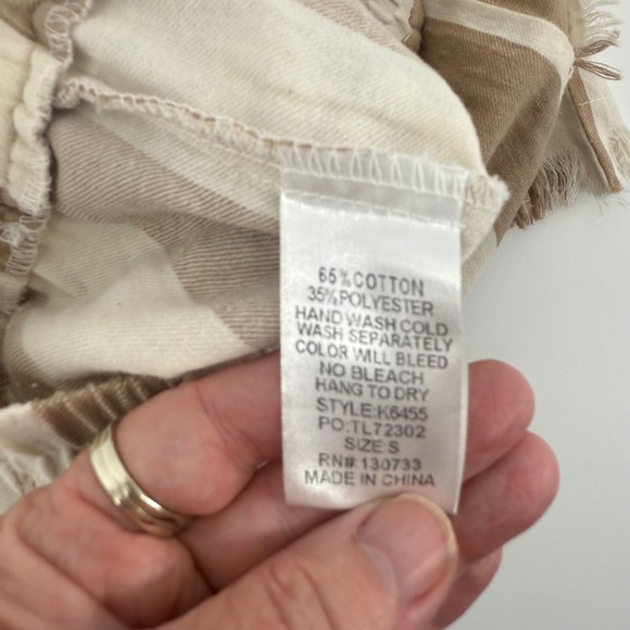 Umgee USA Striped Wide Leg Pants Women's Size S Beige Brown Frayed Hem Stripes - Picture 7 of 10